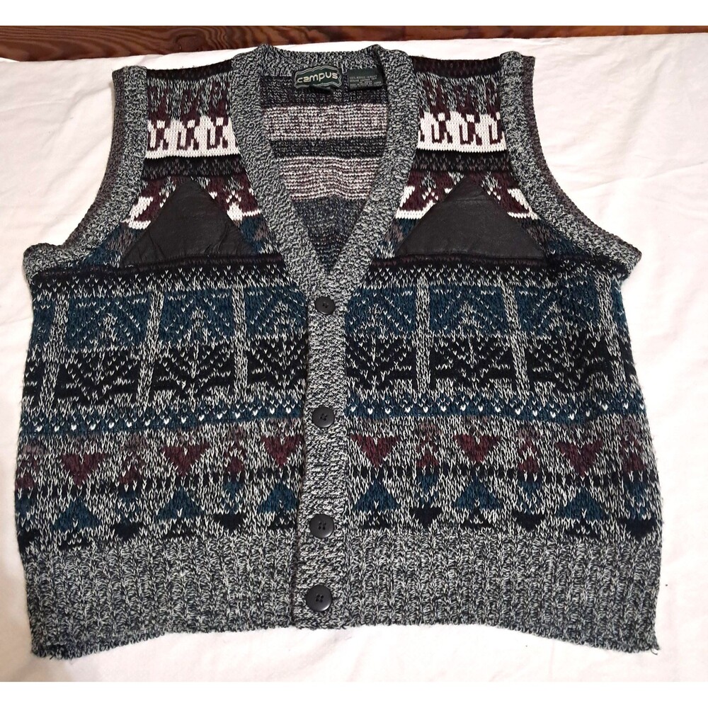 Vintage Campus Sweater Vest Mens Large 80s Academic Preppy GrandpaCore - Picture 11 of 12